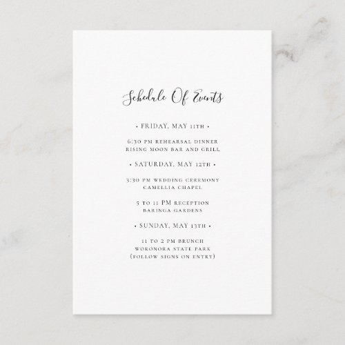 Simple Elegant Wedding Schedule of Events Card
