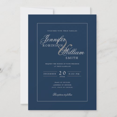 Simple Elegant Wedding Script Navy  Invitation