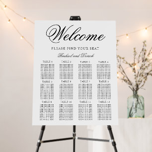 Simple Elegant Wedding Seating Chart for 12 Tables Foam Board
