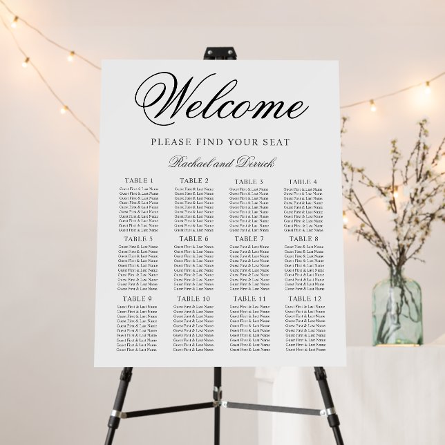 Simple Elegant Wedding Seating Chart for 12 Tables Foam Board (In Situ (Stand))