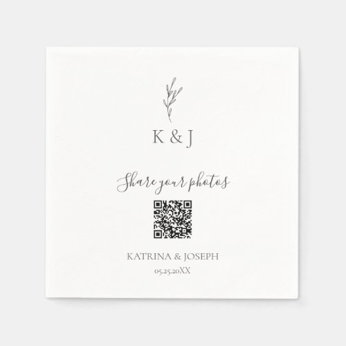 Simple Elegant Wedding Share your Photos QR Code Napkins