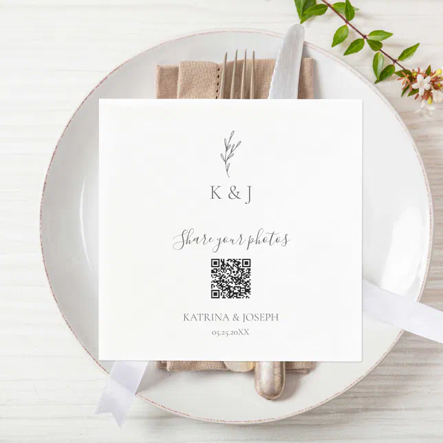 Simple Elegant Wedding Share your Photos QR Code Napkins | Zazzle