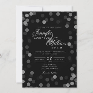 Simple Elegant Wedding Silver Confetti Black Invitation