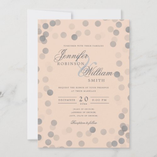 Simple Elegant Wedding Silver Confetti Blush  Invitation