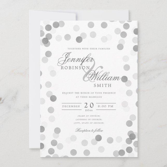 Simple Elegant Wedding Silver Confetti Invitation (Front)