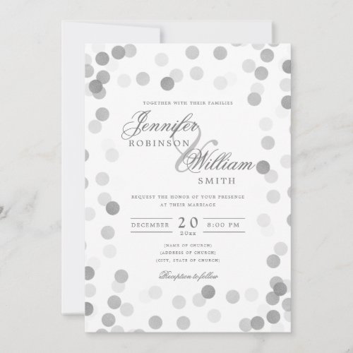 Simple Elegant Wedding Silver Confetti Invitation