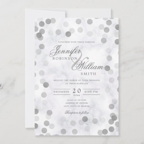 Simple Elegant Wedding Silver Confetti Marble Invitation