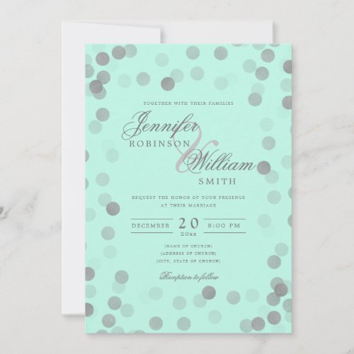 Simple Elegant Wedding Silver Confetti Mint  Invitation