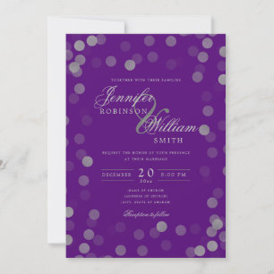 Simple Elegant Wedding Silver Confetti Purple Invitation