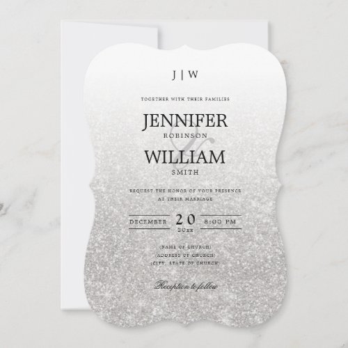 Simple Elegant Wedding Silver Glitter Monogram Invitation