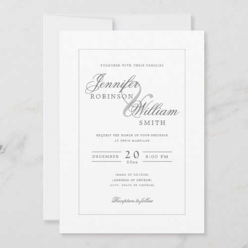 Simple Elegant Wedding Silver Grey Script Invitation