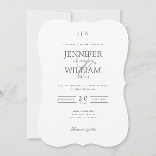 Simple Elegant Wedding Silver Monogram  Invitation