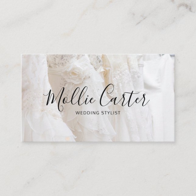 Simple Elegant Wedding Stylist Agent Planner Dress Business Card (Front)