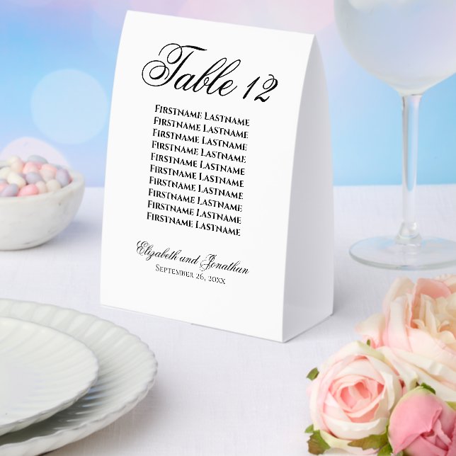 Simple Elegant Wedding Table Number with Names Paper Table Tent (Insitu(Wedding))