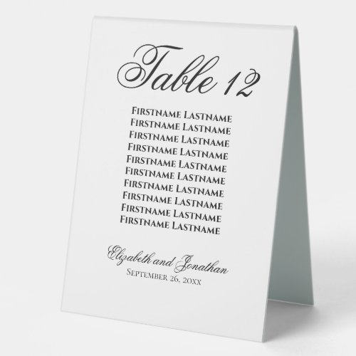 Simple Elegant Wedding Table Number with Names Table Tent Sign