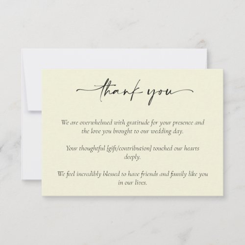 Simple elegant wedding thank you card