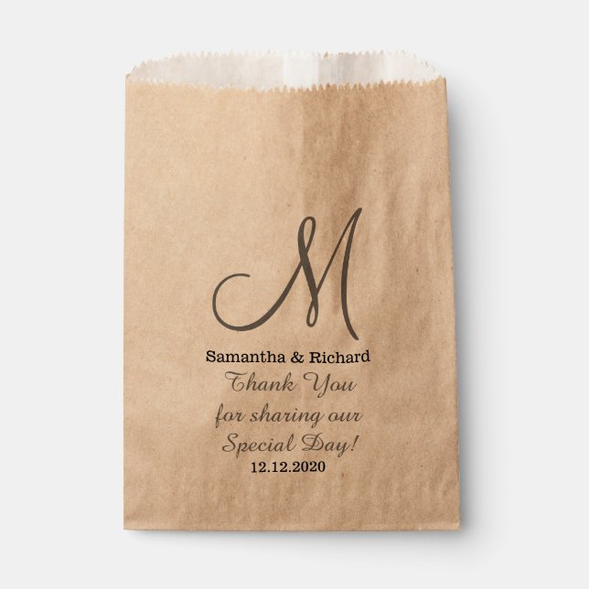 Simple Elegant Wedding Thank you Monogrammed Favor Bag (Front)