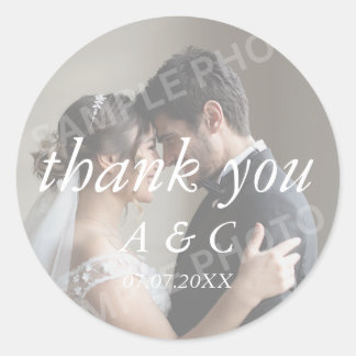 Simple Elegant Wedding Thank You Photo Classic Round Sticker
