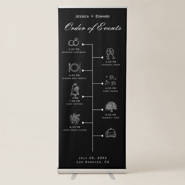Simple Elegant Wedding Timeline Black White Chic Retractable Banner (Front)