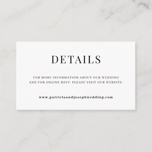 Simple elegant wedding website details enclosure card