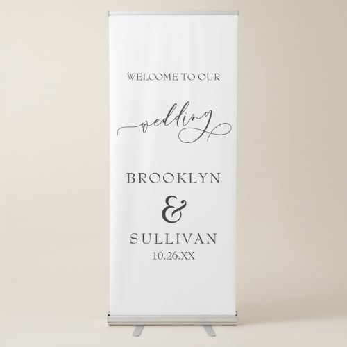 Simple Elegant Wedding Welcome Black  White Retractable Banner