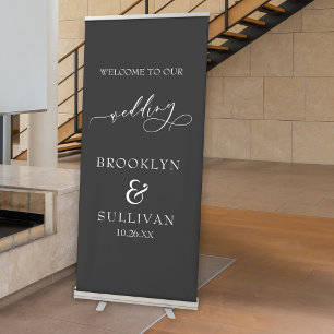 Simple, Elegant Wedding Welcome Dark Gray Retractable Banner