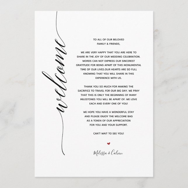 Simple Elegant Wedding Welcome & Events Card (Front)