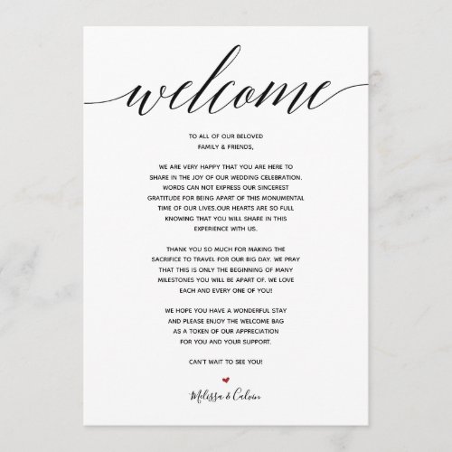 Simple Elegant Wedding Welcome  Events Card