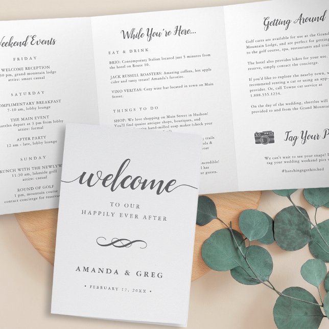 Simple Elegant Wedding Welcome Letter & Itinerary Tri-Fold Program (Creator Uploaded)