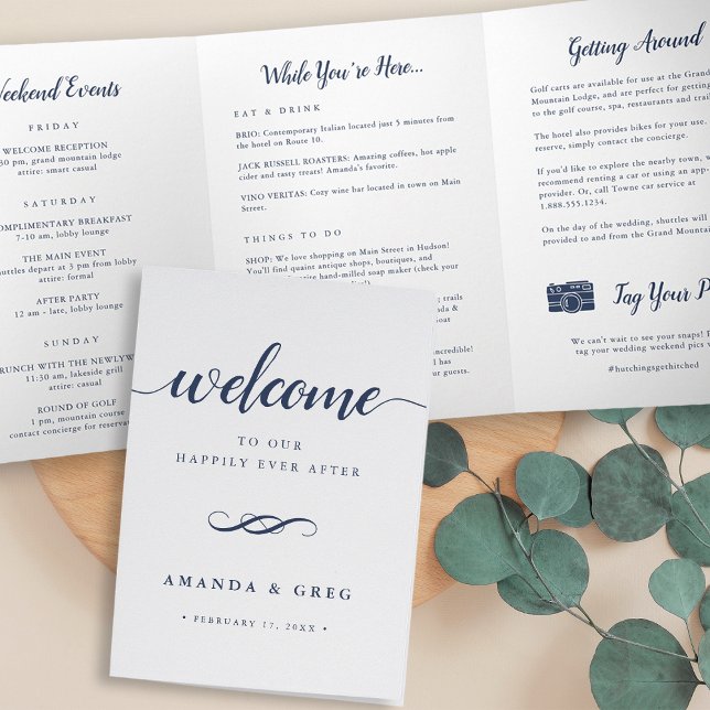 Simple Elegant Wedding Welcome Letter & Itinerary Tri-Fold Program (Creator Uploaded)