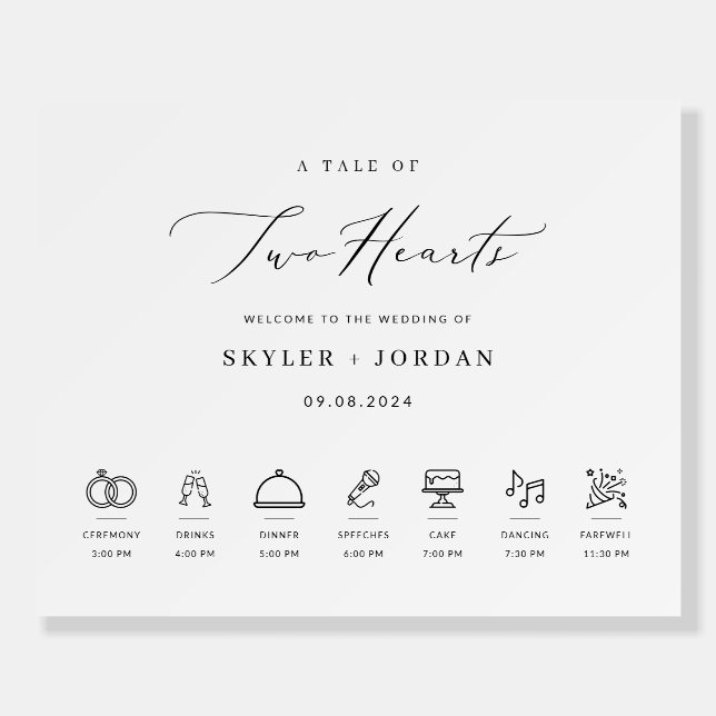 Simple Elegant Wedding Welcome Sign with Timeline (Front)