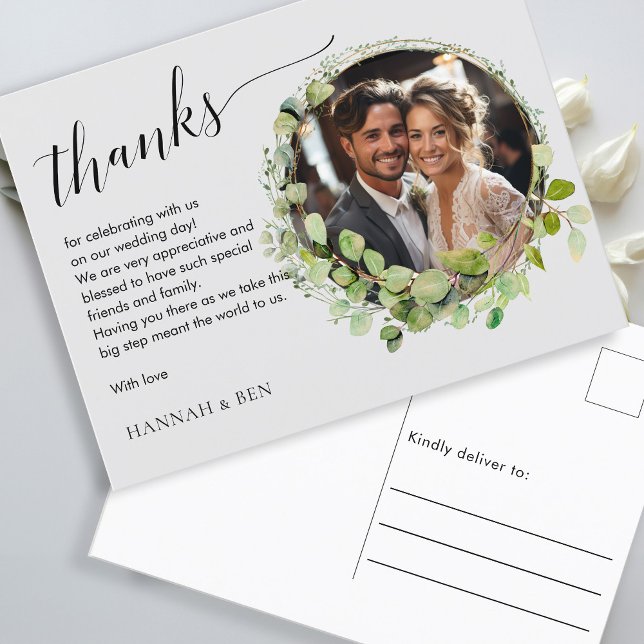 Simple, elegant, weddings "Thanks" 1 Photo Postcard (Creator Uploaded)