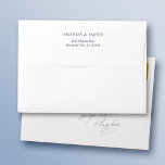 Simple Elegant White 5 x 7 Wedding Return Address Envelope<br><div class="desc">These white pre-addressed 5 x 7 wedding invitation envelopes are easy to customize with your details. We've placed your return address on the flap in a standard an elegant medium dark shade of blue (color 454F7E), but you can easily change the text color to suit your style. In that case,...</div>
