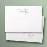 Simple Elegant White 5 x 7 Wedding Return Address Envelope<br><div class="desc">These white pre-addressed 5 x 7 wedding invitation envelopes are easy to customize with your details. We've placed your return address on the flap in a standard an elegant medium dark shade of green (color 4C5933), but you can easily change the text color to suit your style. In that case,...</div>
