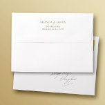 Simple Elegant White 5 x 7 Wedding Return Address Envelope<br><div class="desc">These white pre-addressed 5 x 7 wedding invitation envelopes are easy to customize with your details. We've placed your return address on the flap in a standard an elegant gold tone called California Gold (color A98F64), but you can easily change the text color to suit your style. In that case,...</div>