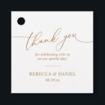 Simple Elegant White and Gold Script Thank You Favor Tags<br><div class="desc">Designed to coordinate with our Romantic Script wedding collection,  this customizable tag,  features a calligraphy graphic thank you,  paired with a classy serif font in gold. Matching items available.</div>
