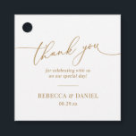 Simple Elegant White and Gold Script Thank You Favor Tags<br><div class="desc">Designed to coordinate with our Romantic Script wedding collection,  this customizable tag,  features a calligraphy graphic thank you,  paired with a classy serif font in gold. Matching items available.</div>