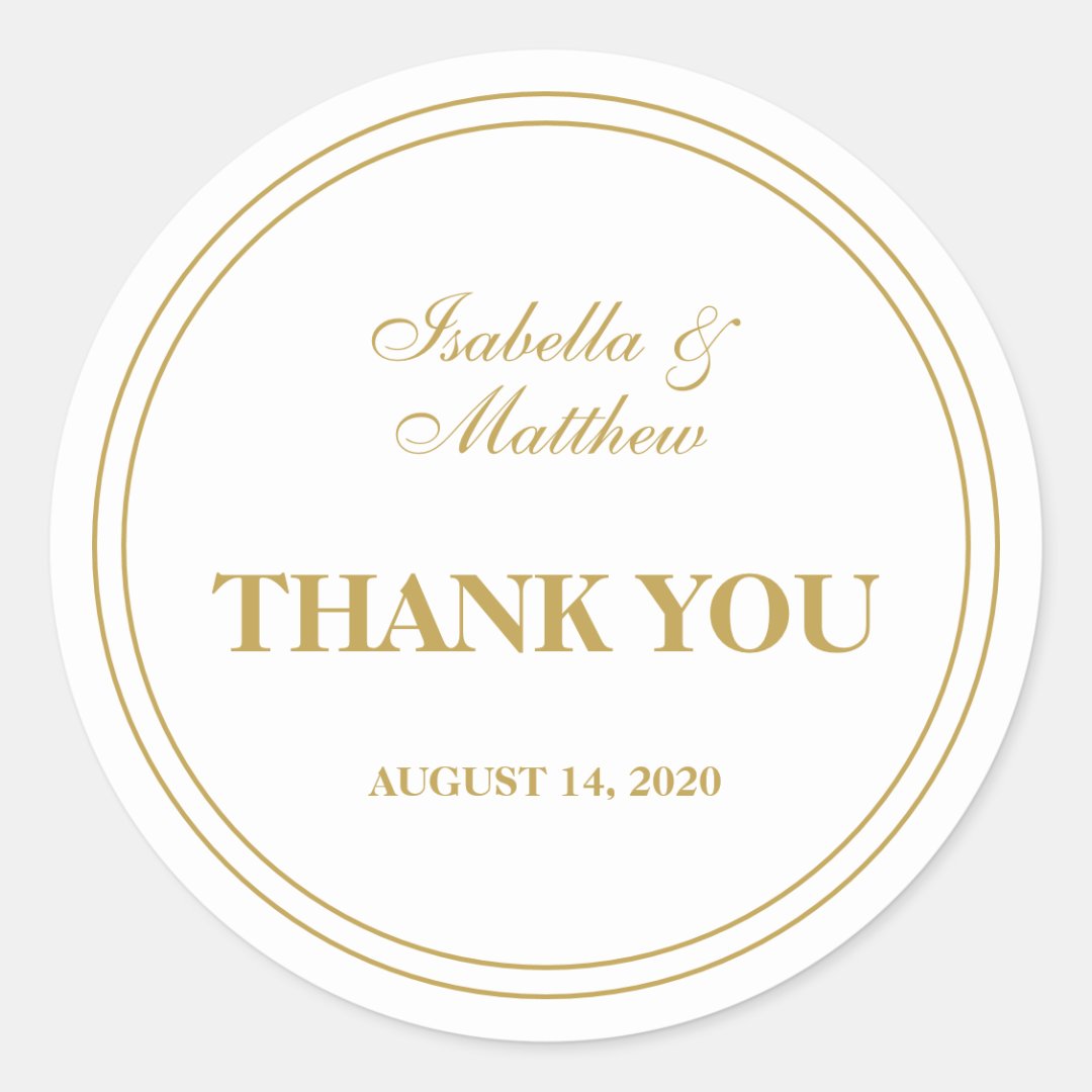 Simple elegant white and gold wedding Thank You Classic Round Sticker ...