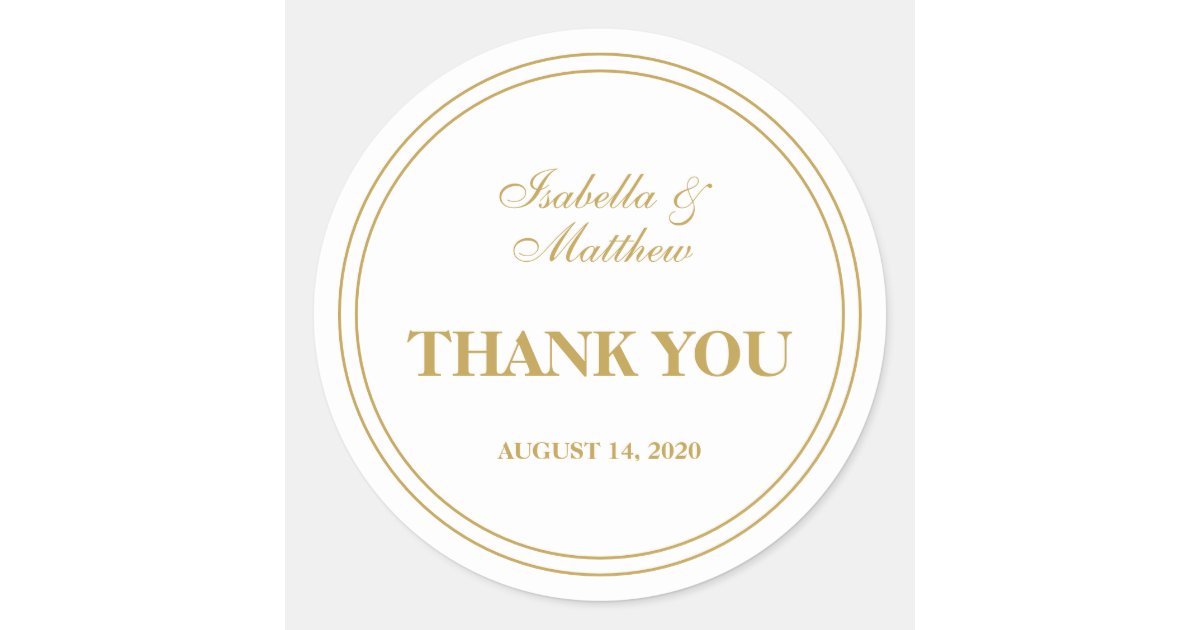 Simple elegant white and gold wedding Thank You Classic Round Sticker ...