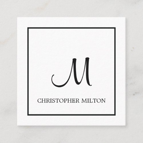 Simple Elegant White Black Monogram Attorney Square Business Card