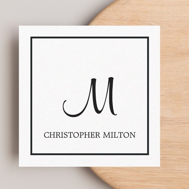 Simple Elegant White Black Monogram Attorney Square Business Card (Creator Uploaded)