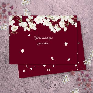 Simple Elegant White Blossom Floral Burgundy Thank You Card