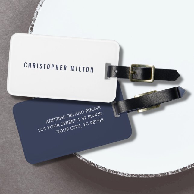 Simple Elegant White Blue Luggage Tag (Creator Uploaded)