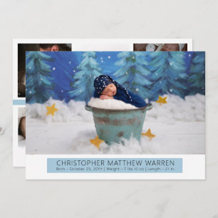 Simple Elegant White Blue Photo Collage Boy Birth Announcement