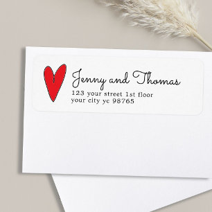 Simple Elegant White Boho Red Heart Wedding Label