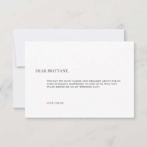 Simple Elegant White Bridesmaid Proposal Card