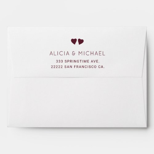 Simple elegant white burgundy wedding invitation envelope