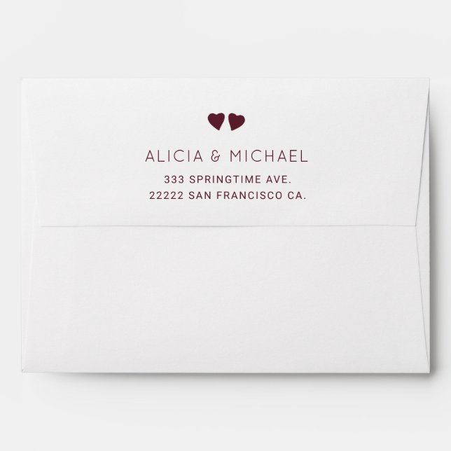 Simple elegant white burgundy wedding invitation envelope (Back (Top Flap))