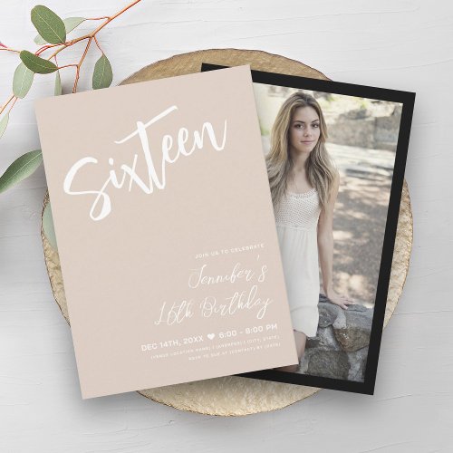 Simple Elegant White Champagne Sweet 16 Script  Invitation