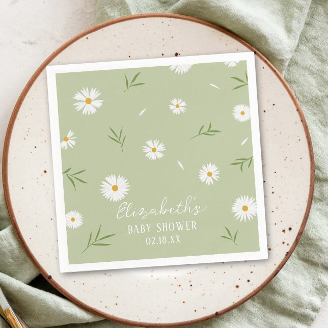 Simple Elegant White Daisies Baby Shower Napkins (Creator Uploaded)